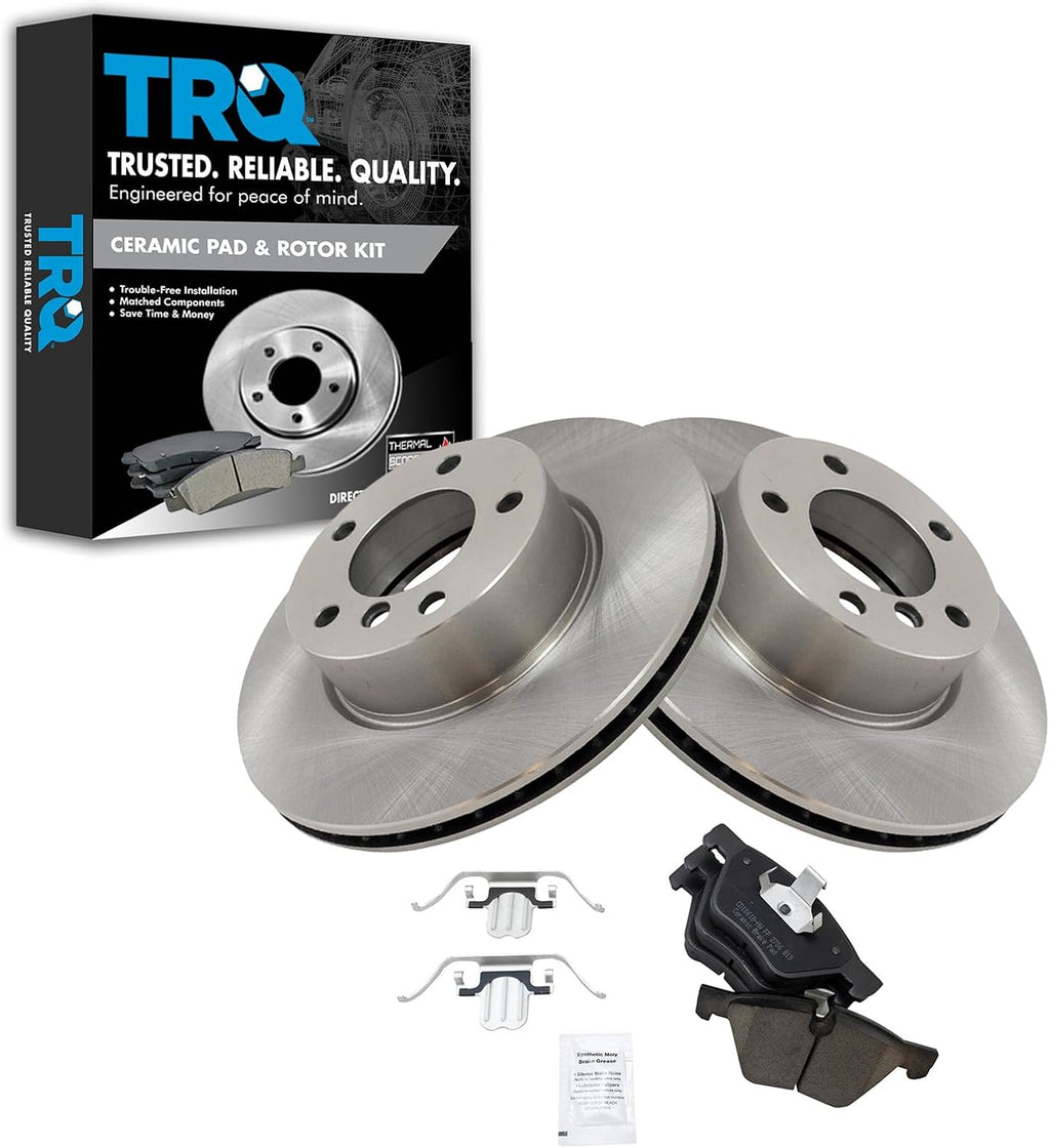 TRQ Front Brake Pad and Rotor Set Ceramic Vented Rotors Compatible with 2008-2013 BMW 128i 2006 325i 325xi 2007 328i 328xi