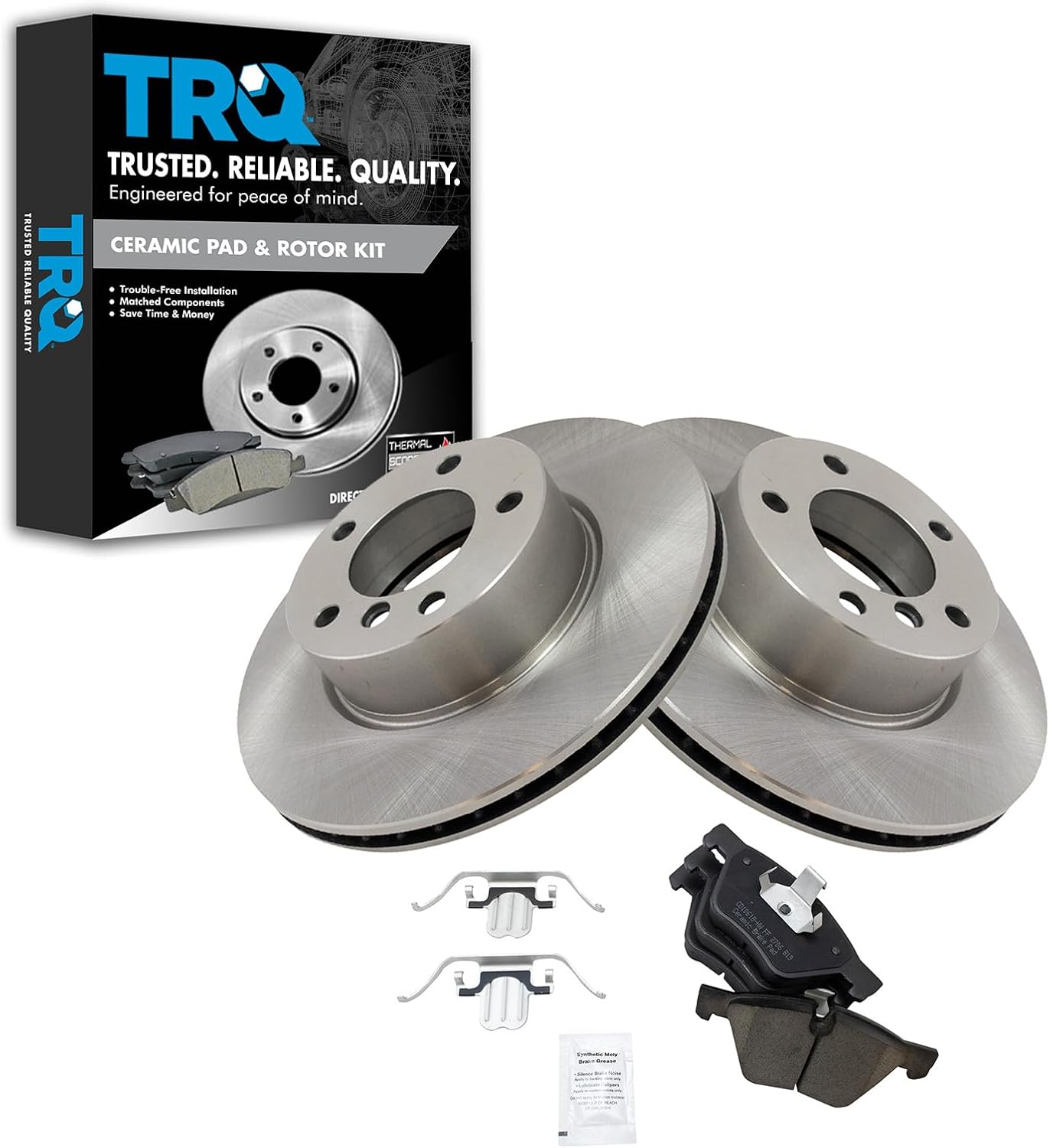 TRQ Front Brake Pad and Rotor Set Ceramic Vented Rotors Compatible with 2008-2013 BMW 128i 2006 325i 325xi 2007 328i 328xi