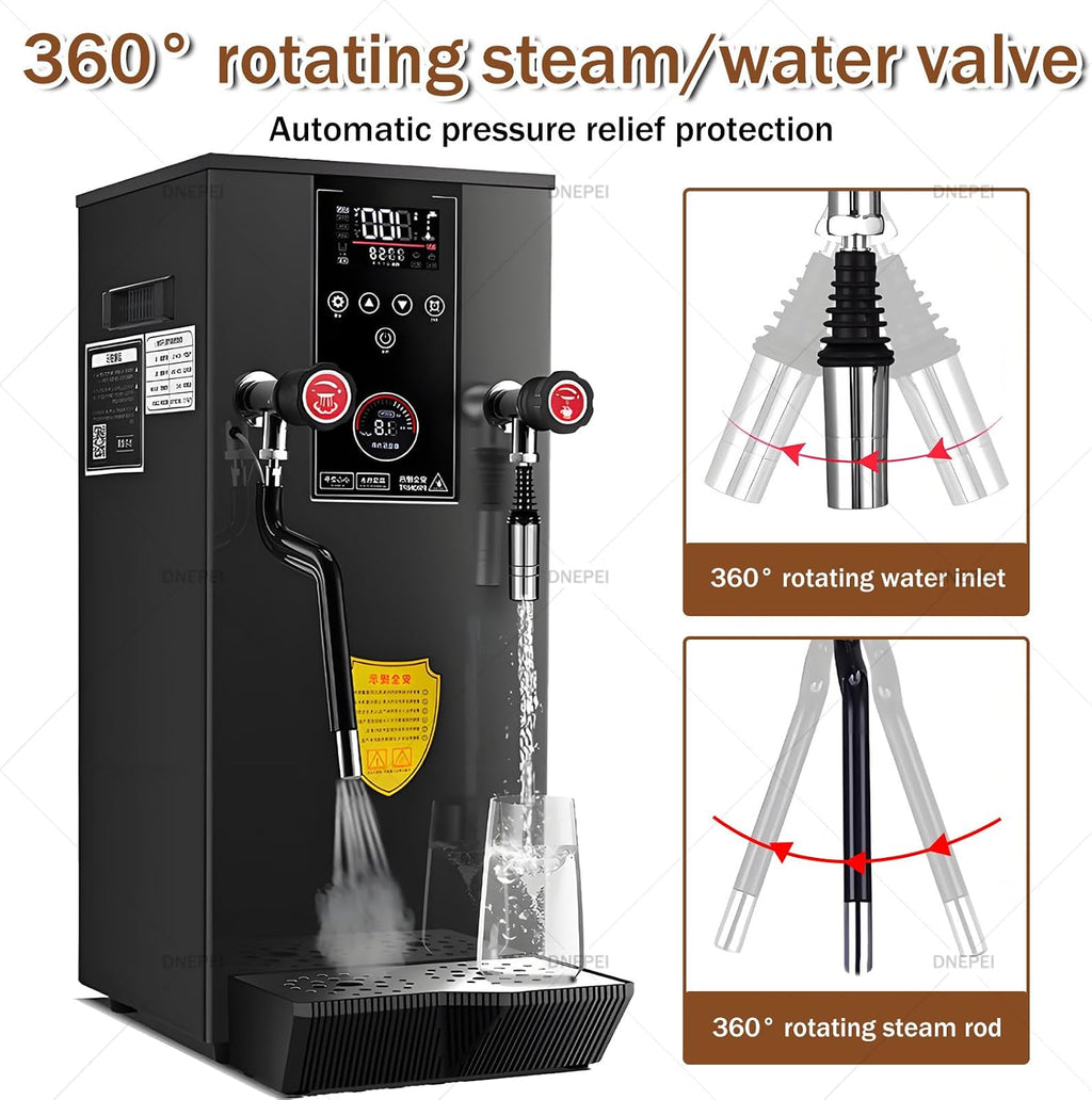 Coffee Foam Machine Steamer 2500W 12L Step-Heating Electric Hot Water Dispenser Countertop with Removable Drip Tray, for Rapid Serving in Restaurant, Boba Tea Shop White-220V