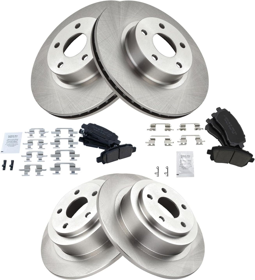 TRQ Front and Rear Ceramic Brake Pad and Rotor Set Compatible with 00 Subaru Outback, 00-01 Legacy with 277mm Diameter Front Rotors, 02 Legacy L 277mm Diameter Rotors