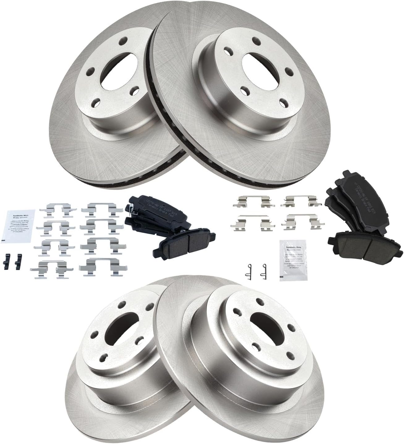 TRQ Front and Rear Ceramic Brake Pad and Rotor Set Compatible with 00 Subaru Outback, 00-01 Legacy with 277mm Diameter Front Rotors, 02 Legacy L 277mm Diameter Rotors