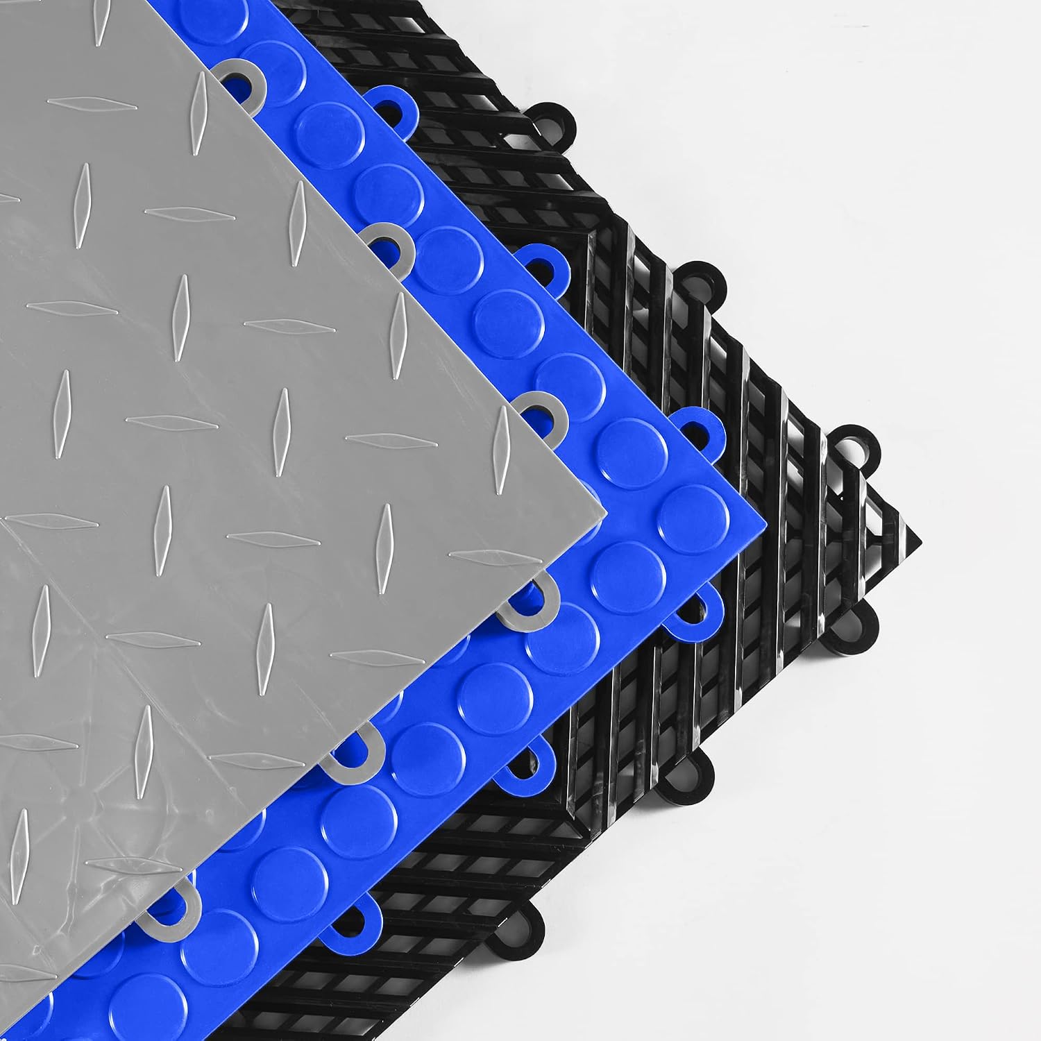 IncStores ⅜ Inch Thick Nitro Interlocking Garage Floor Tiles | Plastic Floor Tile Set for Parking, Protecting, and Displaying Motorcycles | 12'x12' Tiles, Coin, Black/Graphite
