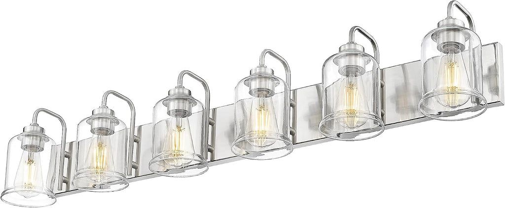 zeyu 6-Light Bathroom Wall Light Fixture, 44 Inch Modern Nickel Vanity Lighting Fixtures for Bedroom, Brushed Nickel Finish with Clear Glass Shade, ZSL72B-6W BN