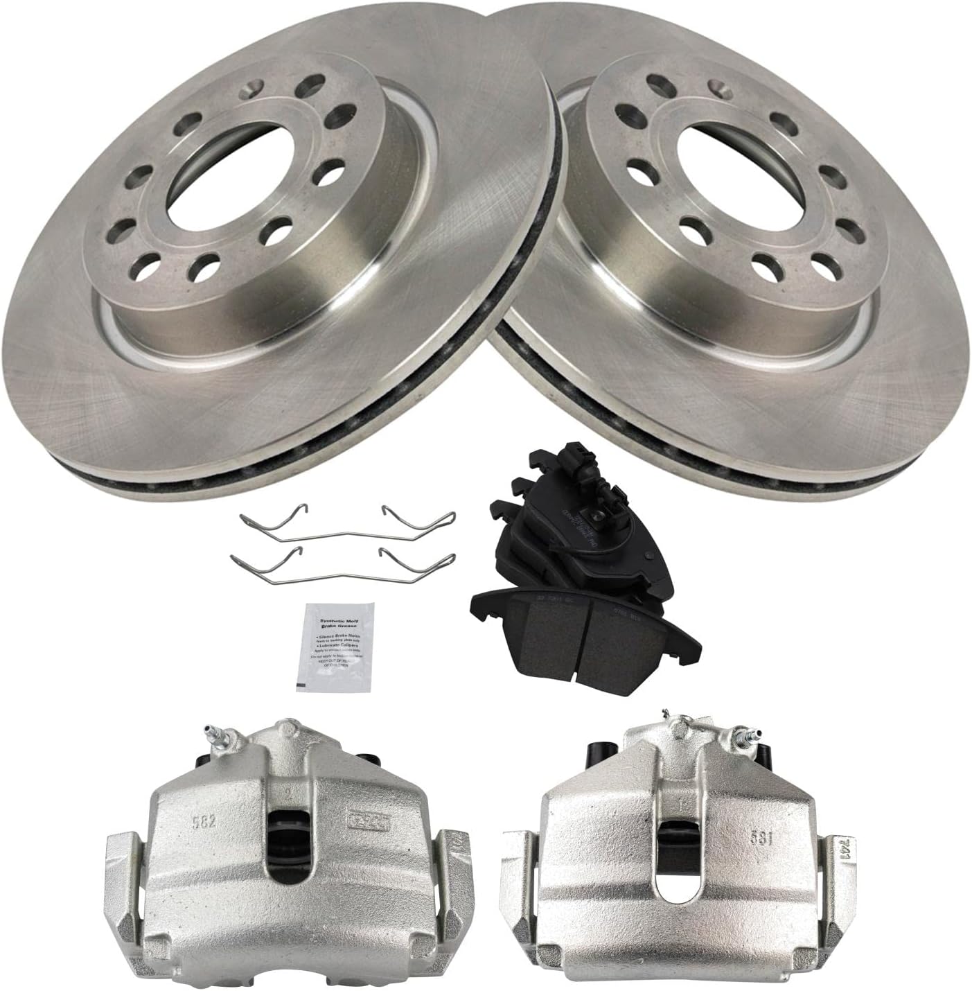 TRQ Front Brake Pad and Rotor Set Ceramic Calipers Compatible with 2013 Volkswagen GTI 2011 Jetta