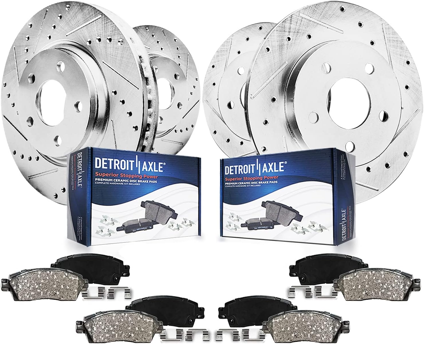 Detroit Axle - Brake Kit for 2010-2013 Kia Forte Koup, 2013 Forte5, Drilled and Slotted Disc Brake Rotors Ceramic Brakes Pads Replacement : 11.02' inch Front and 10.31' inch Rear Rotor