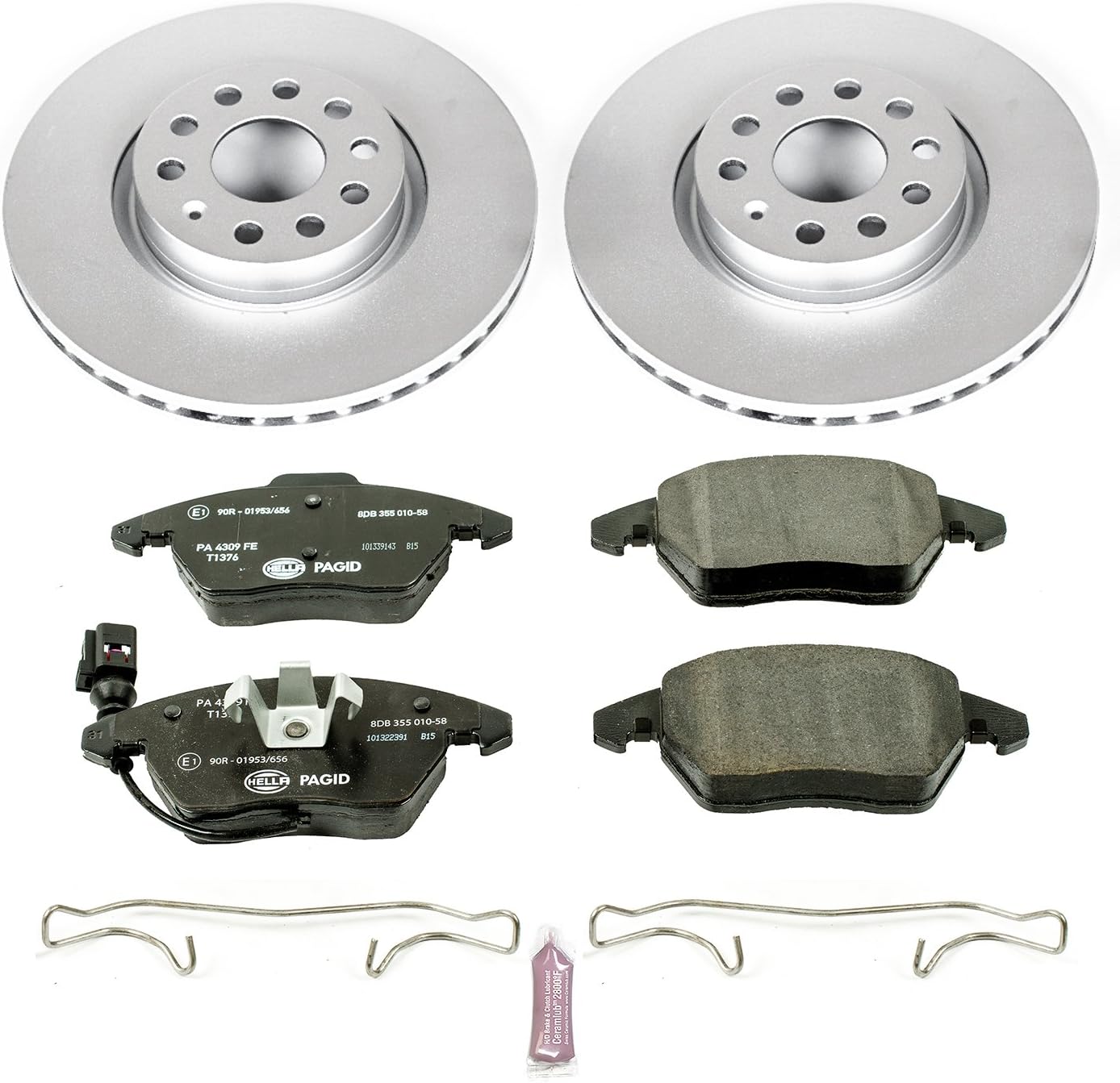 PowerStop Euro-Stop Fully Coated Front Brake Kit For Audi A3 2006-13 |A3 Quattro 2006-13 |TT 2008-09 |TT Quattro 2009-15 - ECE-R90 Certified Brake Pads + Disc Rotor Upgrade, ESK2259