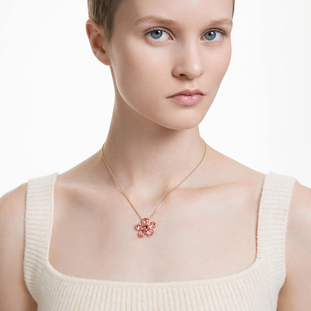 Swarovski Florere Necklace and Earrings Collection, Pink Crystals, Yellow Crystals, Gold Tone Metal Finish