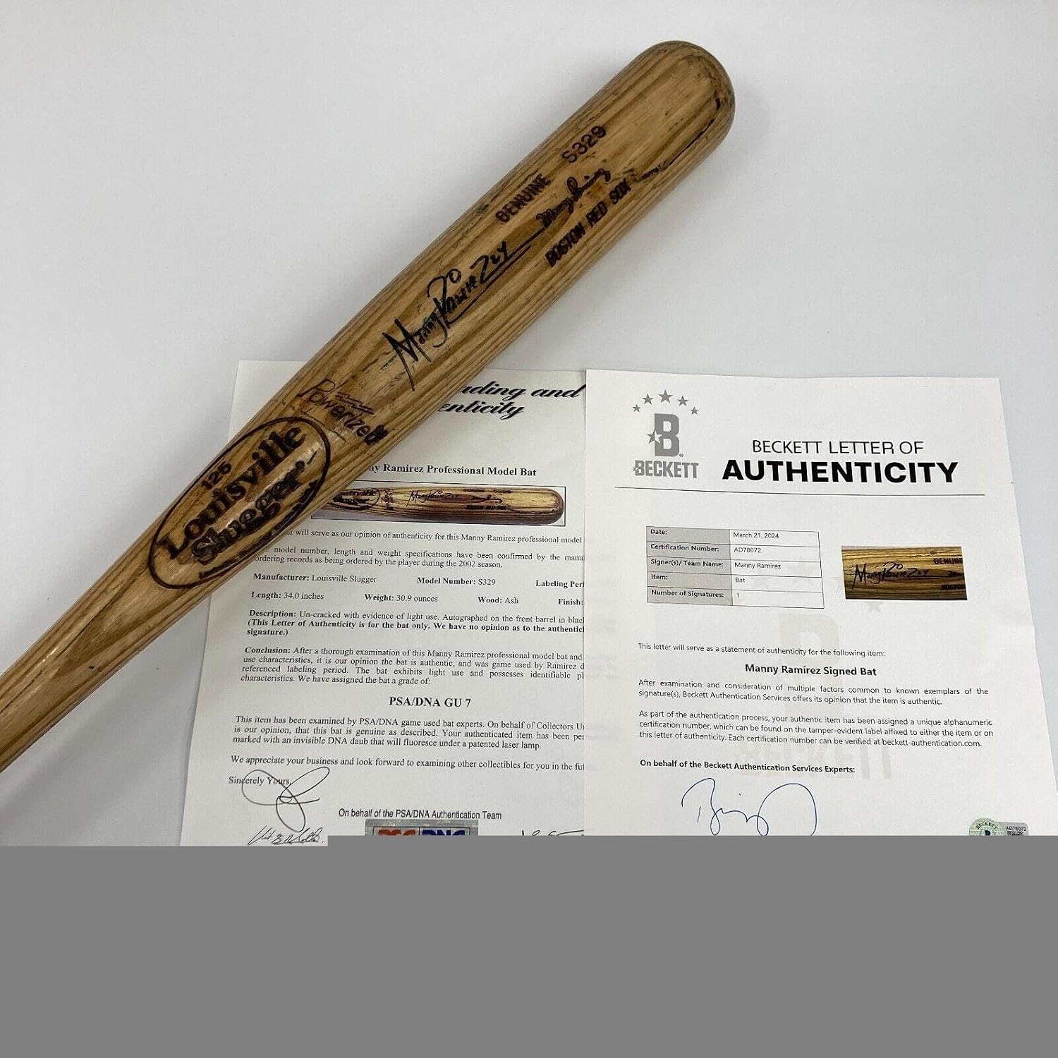 2002 Manny Ramirez Game-Used Signed Louisville Slugger S320 Baseball Bat PSA DNA - Autographed MLB Bats