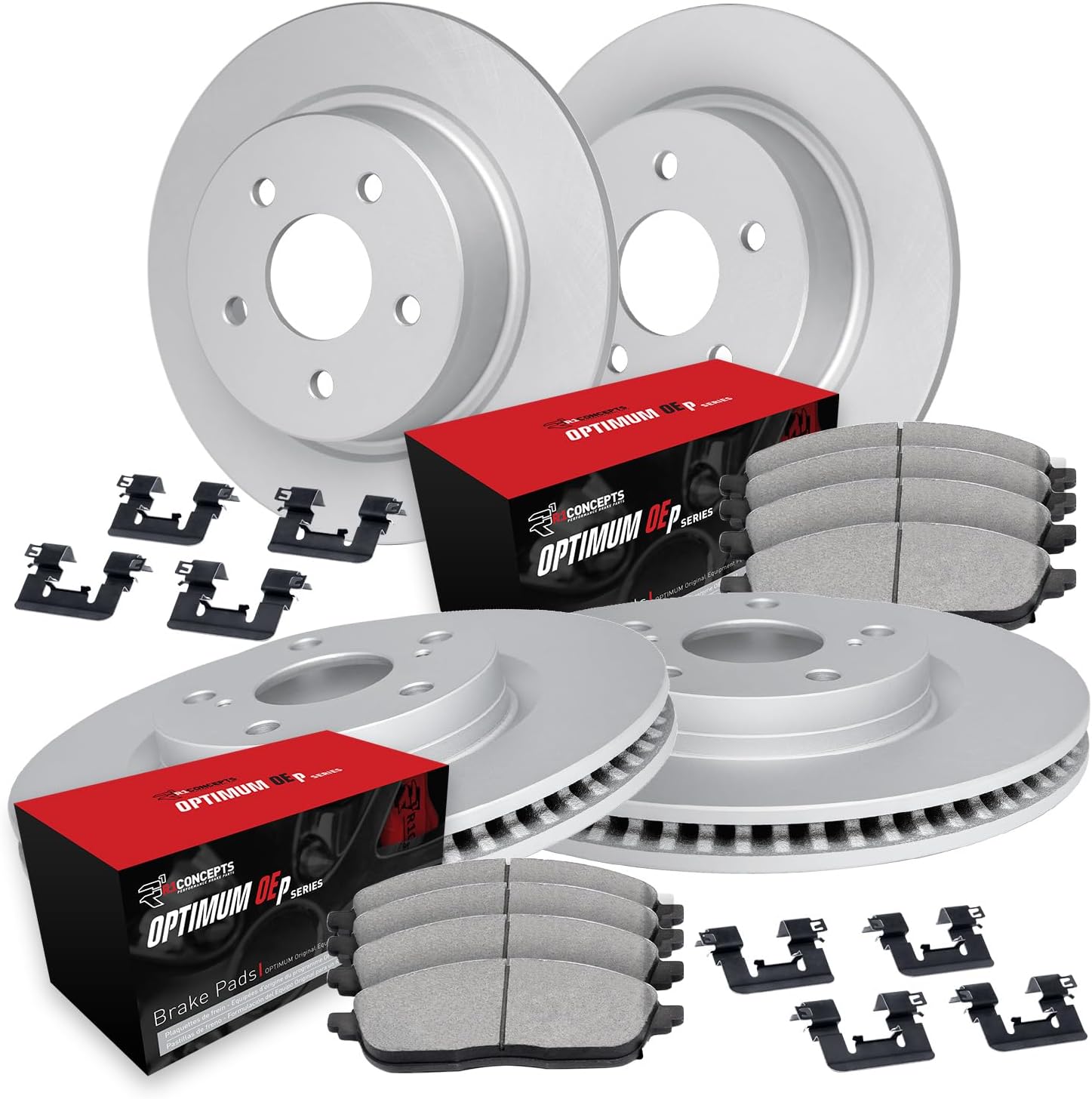 R1 Concepts Front and Rear Brake Kit Fits 2020-2024 Hyundai Venue; 2020-2025 Kia Soul|Blank Brake Rotors| Optimum Oep Brake Pads and Rotors Kit| Hardware