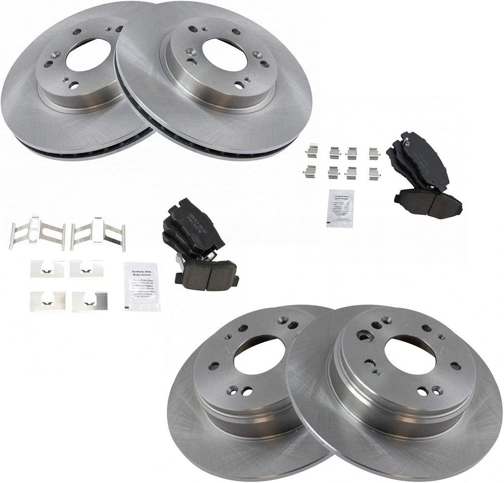 TRQ Front and Rear Brake Pad and Rotor Set Ceramic Vented Solid Rotors Compatible with 2002-2004 Honda CR-V