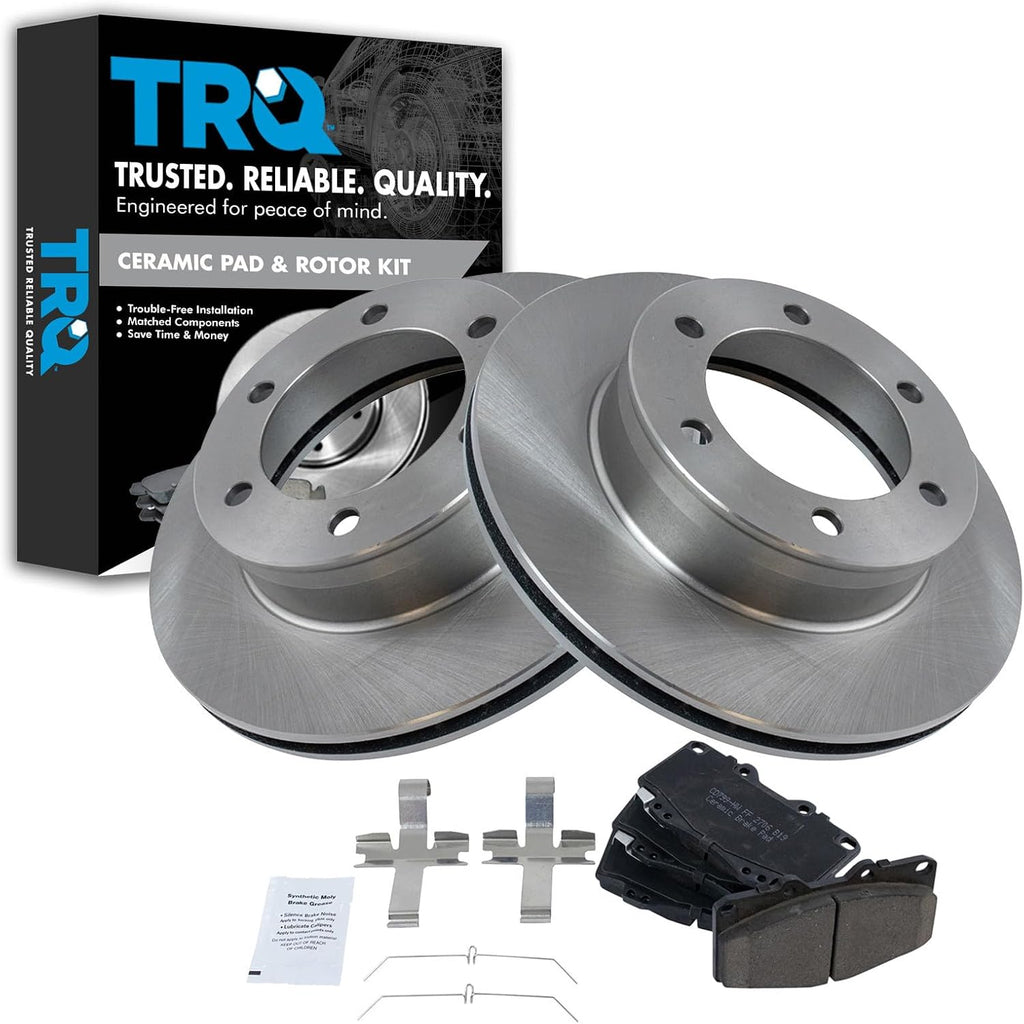 TRQ Front Brake Pad and Rotor Set Ceramic 11.69 in 6-Lug for 1999-2004 Toyota Tacoma