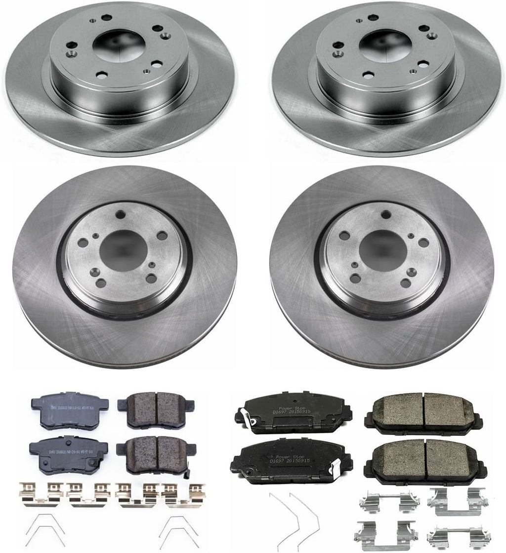 PowerStop Front and Rear Brake Kit for Honda Accord 2016-17 - Z17 Ceramic Brake Pads & Disc Rotors Replacement, KOE7348