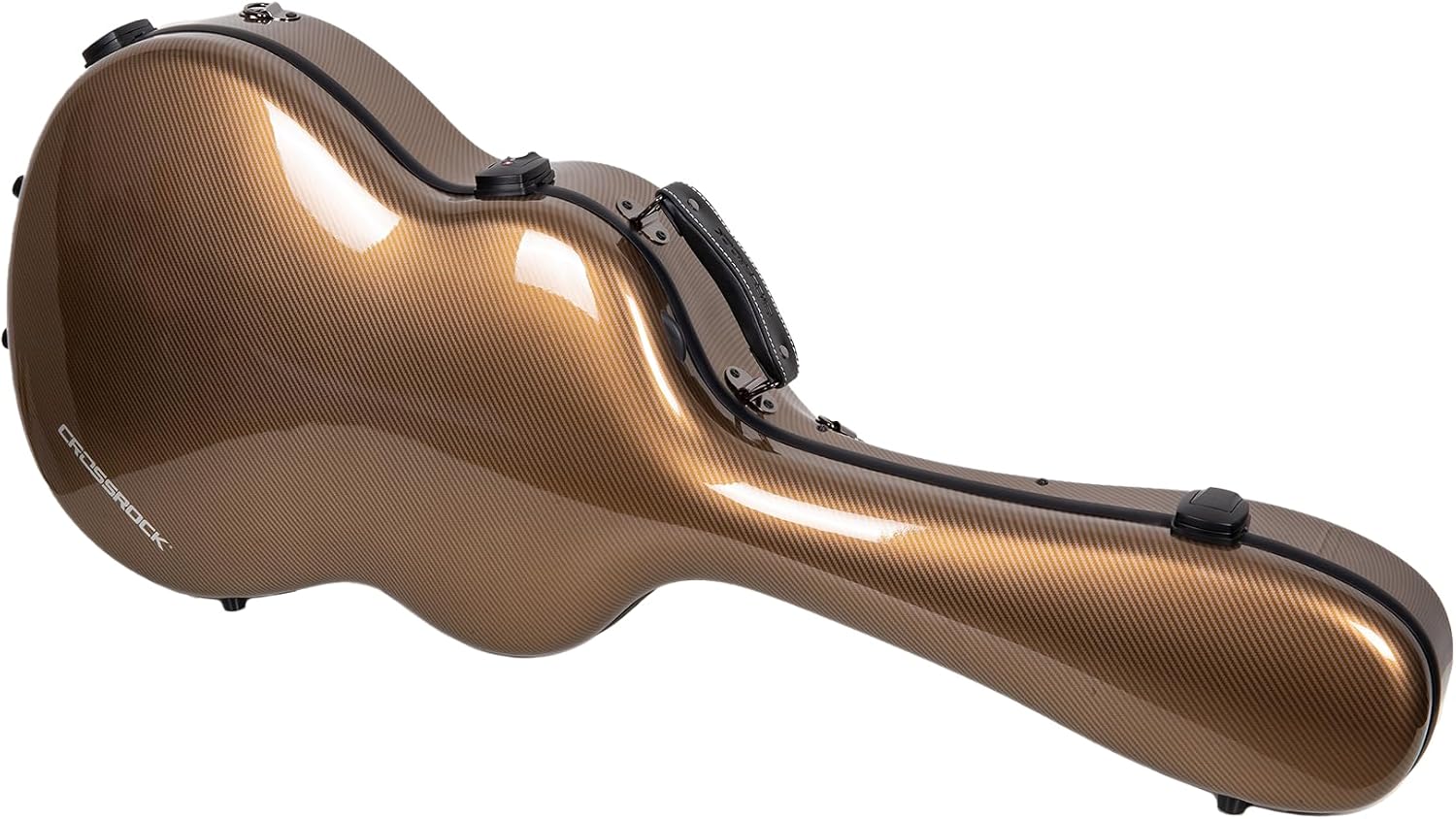 Crossrock 4/4 Size Flamenco Classical Guitar Case– Ultra Fiberglass 7lb Lightweight Shell, 3K Carbon Look (Maestro Gold) | TSA Lock, Backpack Straps, Dust Cover Included (CRF5030CGD)