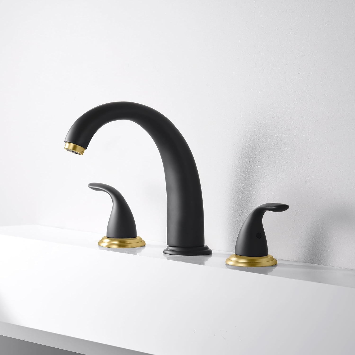 SUMERAIN Roman Tub Faucet Black and Gold Widespread 2 Handle Bathtub Faucet with Valve