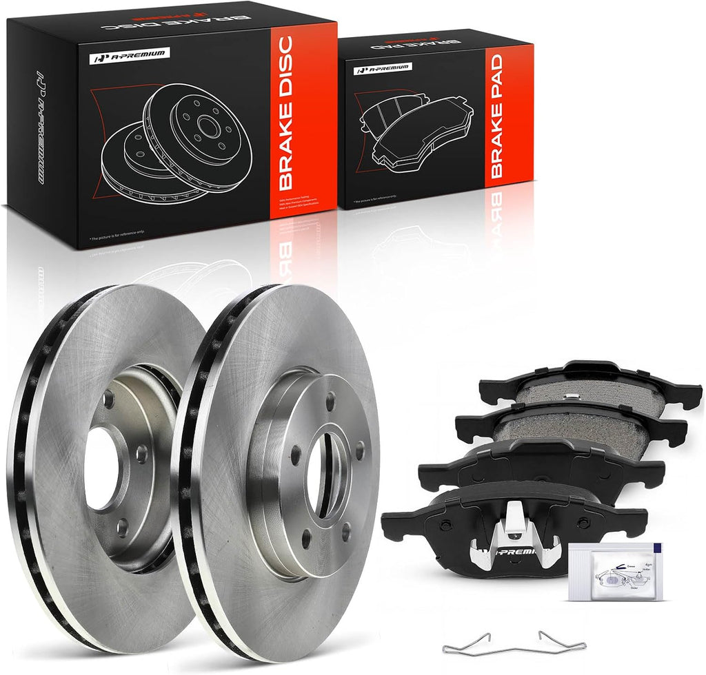A-Premium 10.94 inch (278mm) Front Vented Disc Brake Rotors + Ceramic Pads Kit Compatible with Select Volvo and Ford Models - Focus 2012-2018, C30 2012-2013, S40 2004-2011, 6-PC Set