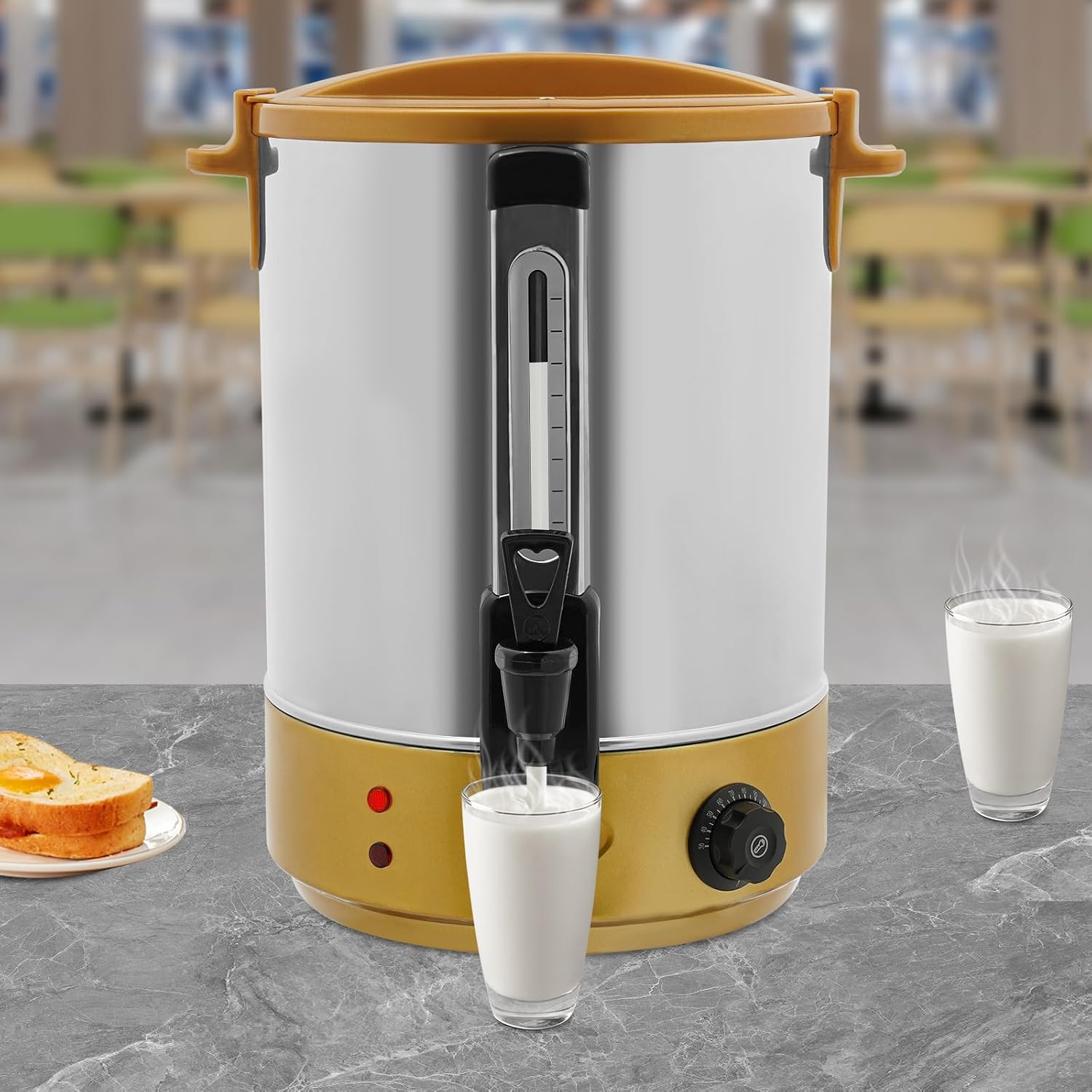 Hot Water Dispenser, Electric Heat Preservation Bucket, 86-230℉ Temp Adjustable Stainless Steel Coffee Maker Hot Water Beverage Dispenser, 5.07Gal Commercial Coffee Urn Water Boiler and Warmer