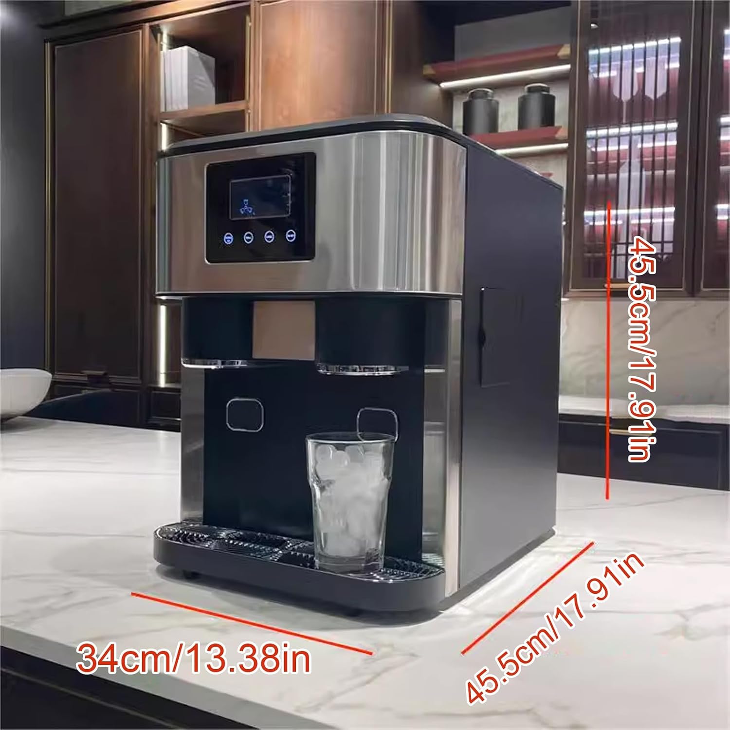 3-in-1 Portable Water Cooler Dispenser Built-in Ice Maker Countertop Crushed Ice Water Dispenser Multi-function for Home Office 34 * 45.5 * 45.5cm(Blue)