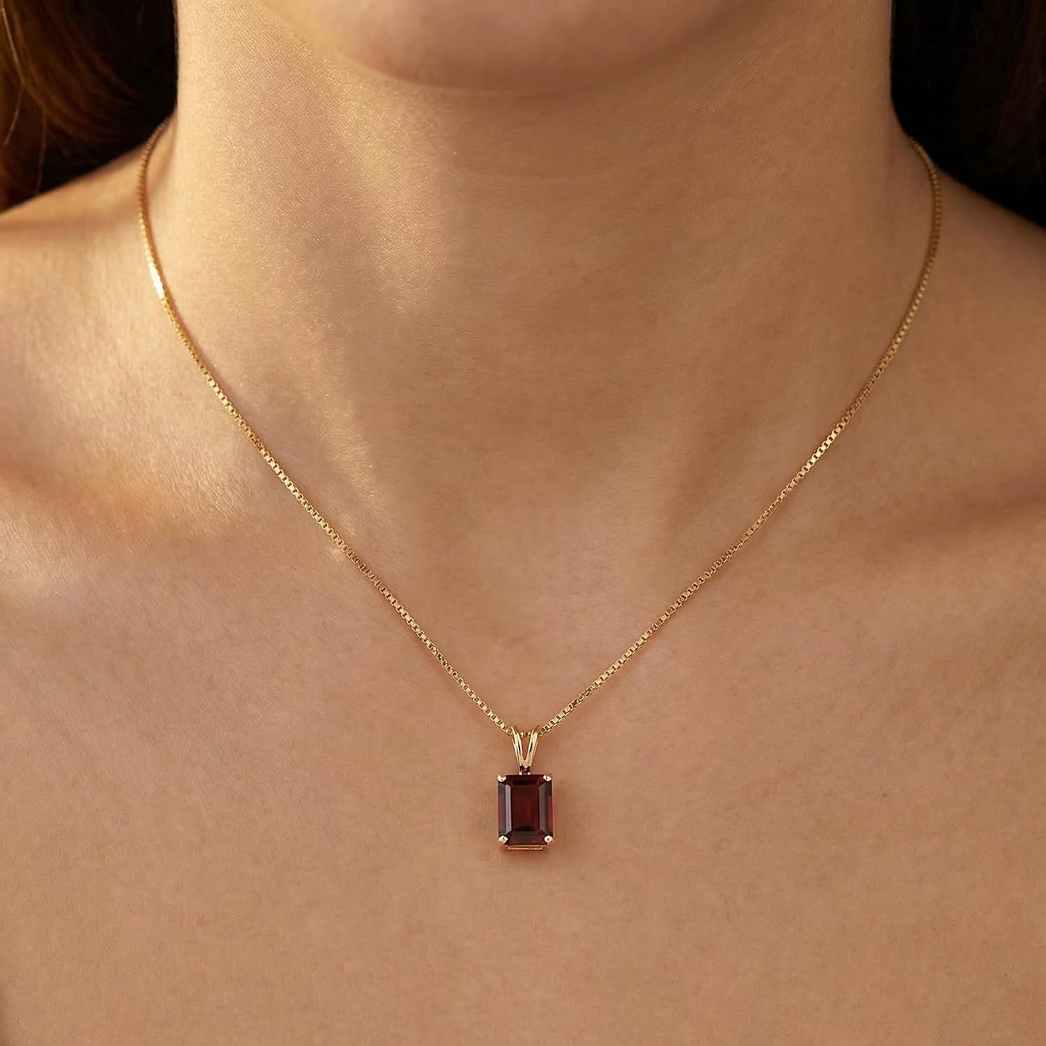 Galaxy Gold 14K Solid Gold 7.0 Carat Natural Garnet Pendant Necklace for Women - Yellow Gold Fine Jewelry