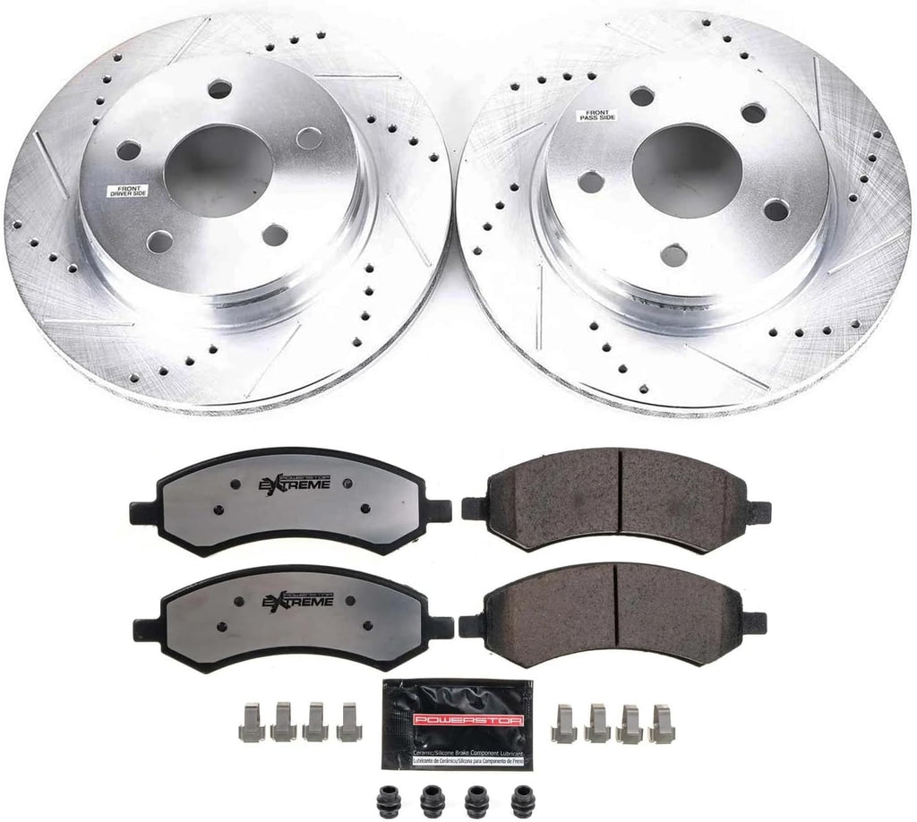 PowerStop Front Brake Kit For Chrysler Aspen 2007-09 |Dodge Durango 2007-09 |Ram 1500 2006-18 - Truck & Tow Carbon Fiber Ceramic Brake Pads + Drilled & Slotted Rotors Upgrade, K2163-36