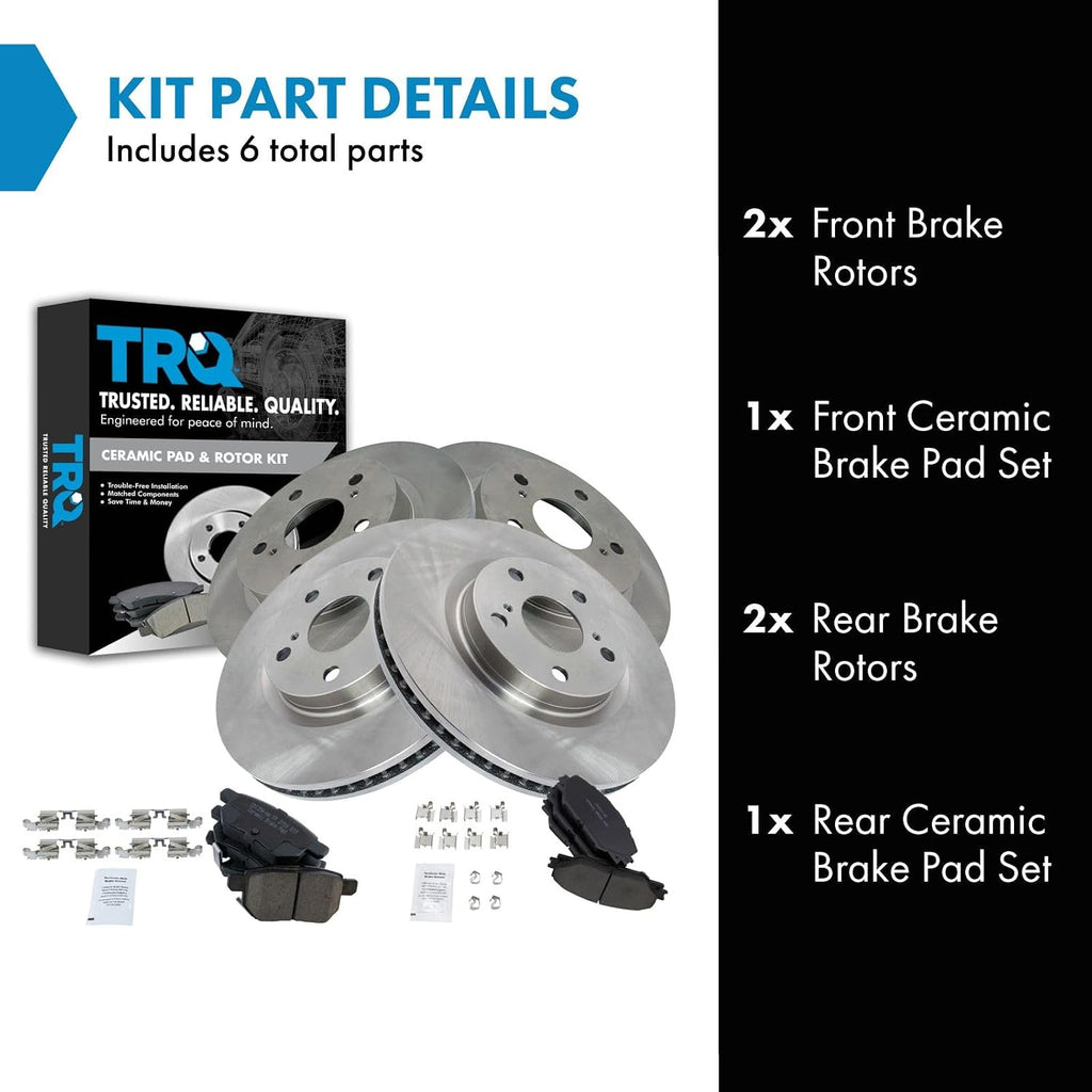TRQ Front and Rear Brake Pad and Rotor Set Ceramic Vented Solid Rotors Compatible with 2011-2016 Scion tC