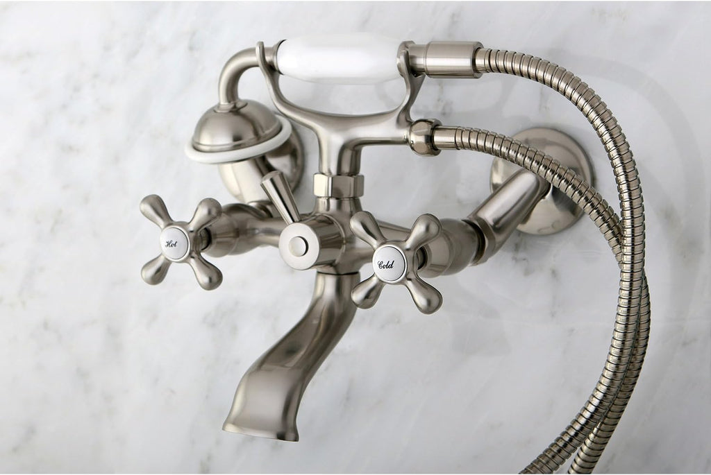 Kingston Brass KS266SN Clawfoot Tub Faucet with Hand Shower, Adjustable 6 in. Centers, Brushed Nickel, 7‑3/16 in. Reach