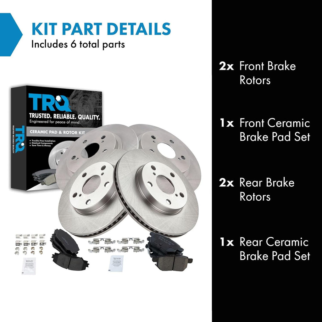 TRQ Front and Rear Ceramic Brake Pad and Rotor Set Compatible with 2008-2015 Scion xB