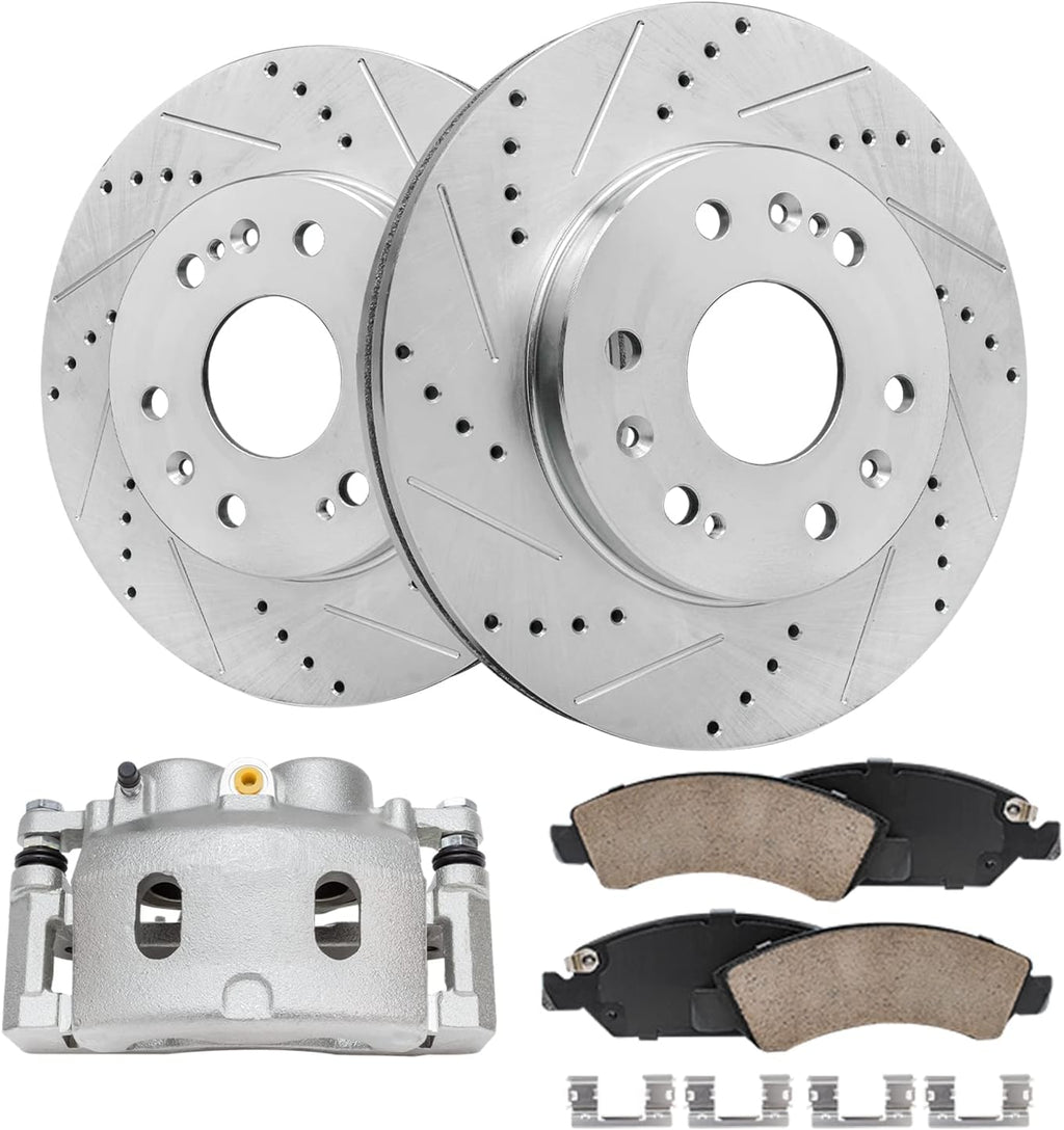 Detroit Axle - Front Brake Kit for Chevy GMC Tahoe Avalanche Silverado Suburban Express Sierra Yukon XL Savana 1500, Cadillac XTS Escalade ESV EXT, Drilled Brake Rotors Brake Pads Brake Caliper