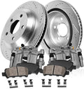 Callahan Brake Parts Rear Brake Kit For Jeep Wrangler 2018-24 - Drilled & Slotted Disc Rotors with Ceramic Brake Pads + OE Calipers, EBYK040054