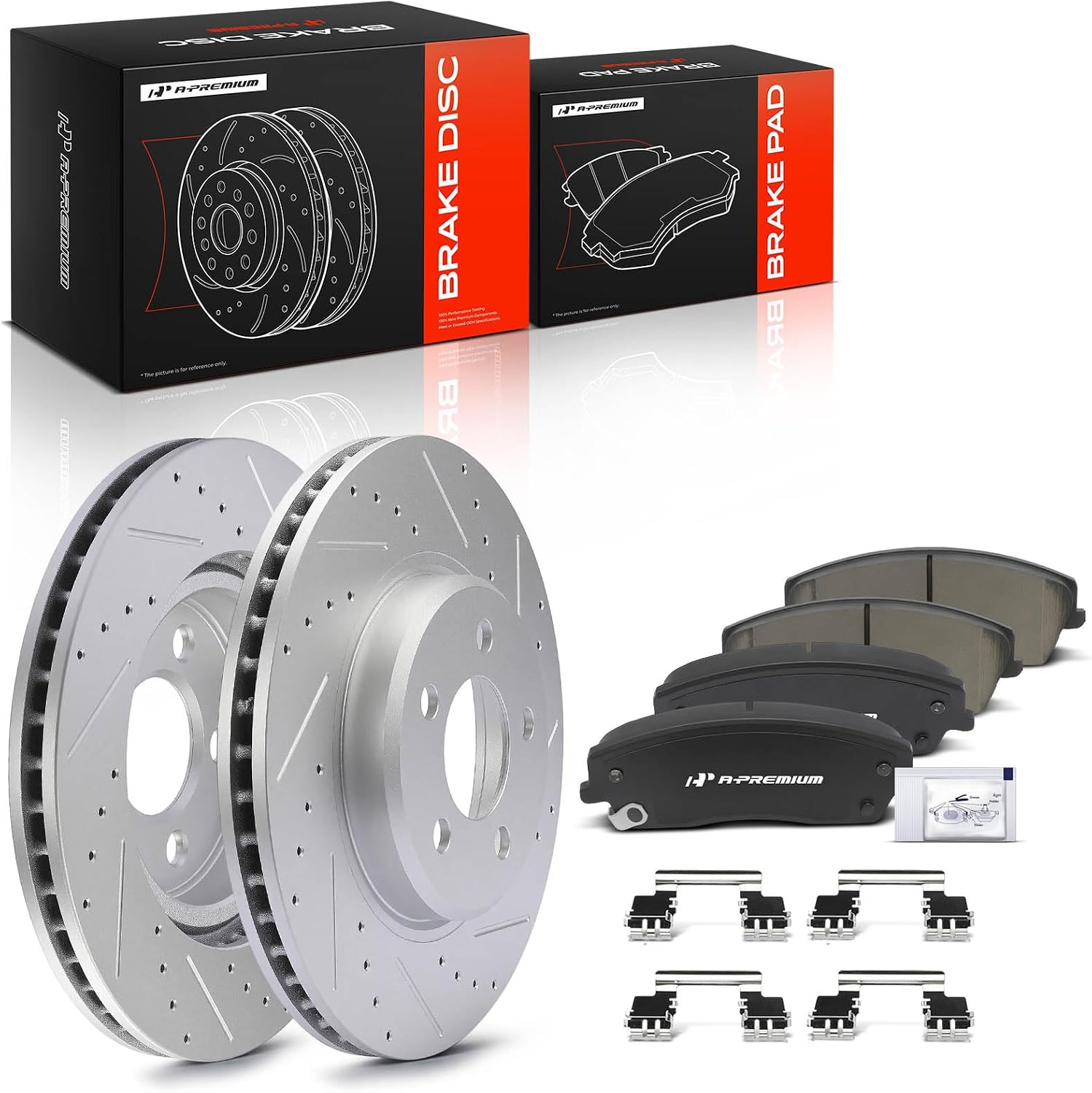 A-Premium 12.6 in (320 mm) Front Drilled and Slotted Disc Brake Rotors + Ceramic Pads Kit Compatible with Select Chrysler and Dodge Models - 300, Challenger, Charger, Magnum, 6-PC Set