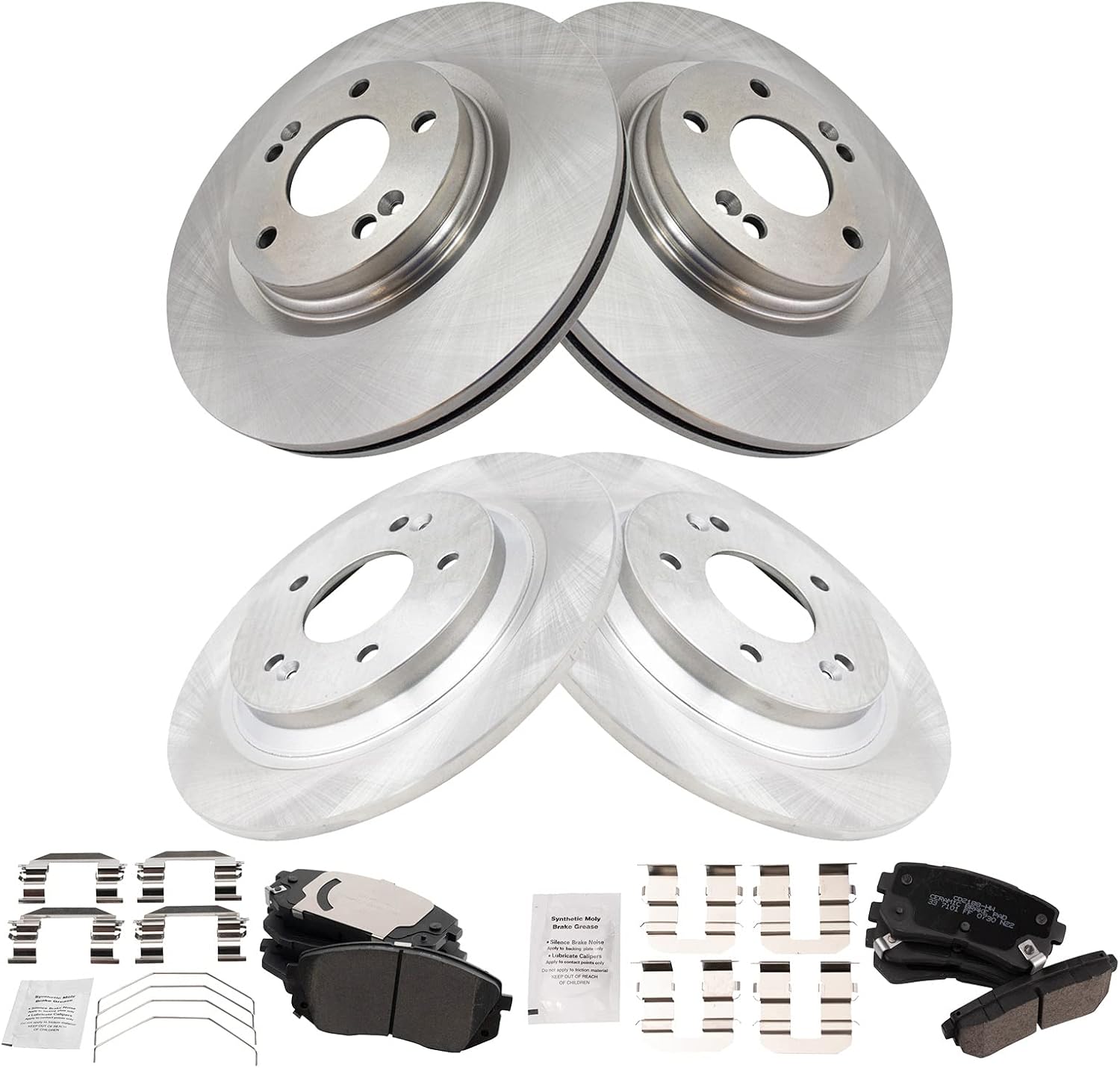 TRQ Front and Rear Brake Pad and Rotor Set Ceramic Compatible with 2018-2020 Hyundai Kona