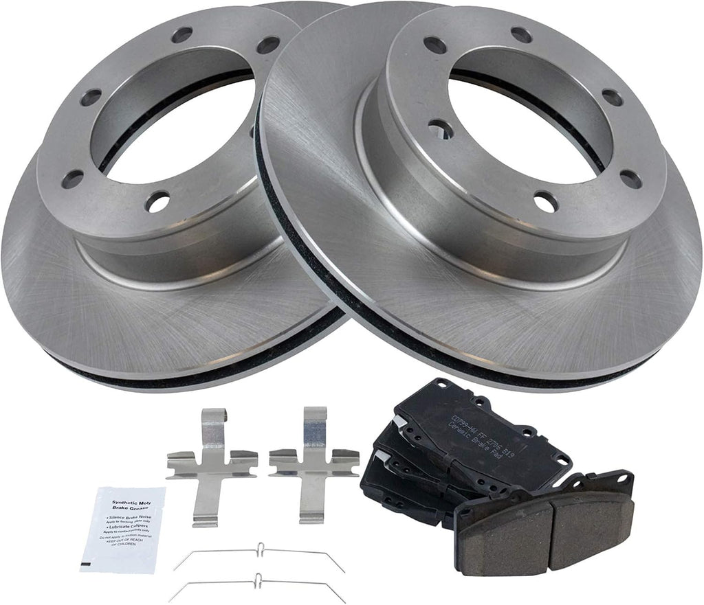 TRQ Front Brake Pad and Rotor Set Ceramic 11.69 in 6-Lug for 1999-2004 Toyota Tacoma