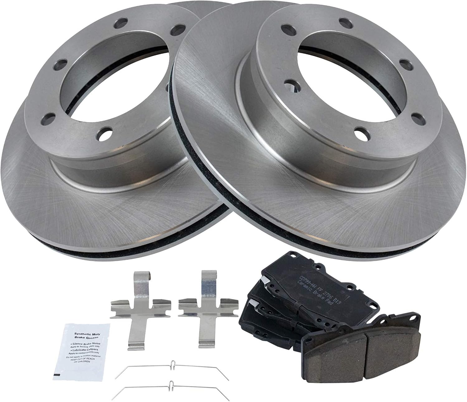 TRQ Front Brake Pad and Rotor Set Ceramic 11.69 in 6-Lug for 1999-2004 Toyota Tacoma