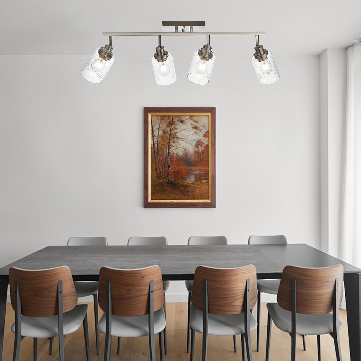4-Light Brushed Nickel Kitchen Track Lighting Fixtures Ceiling Mount Track Lighting Kit with Bubble Seeded Glass Shade Modern Bathroom Tracking Vanity Lights Ceiling Tracking Accent Shop Light