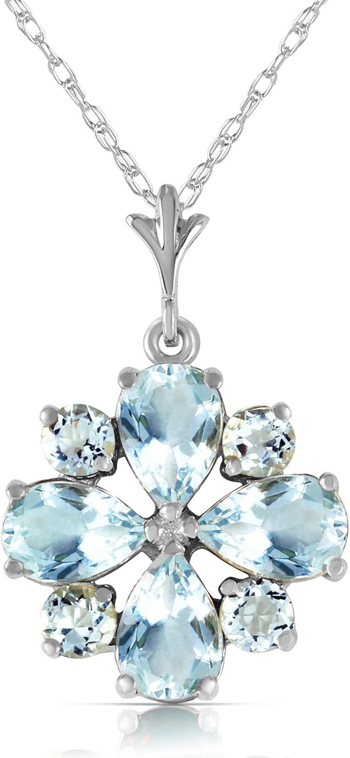 Galaxy Gold GG 14K Yellow Gold Natural Aquamarine Pendant Necklace - March Birthstone - Courage & Clarity - 16' to 24' - Fine Jewelry for Women