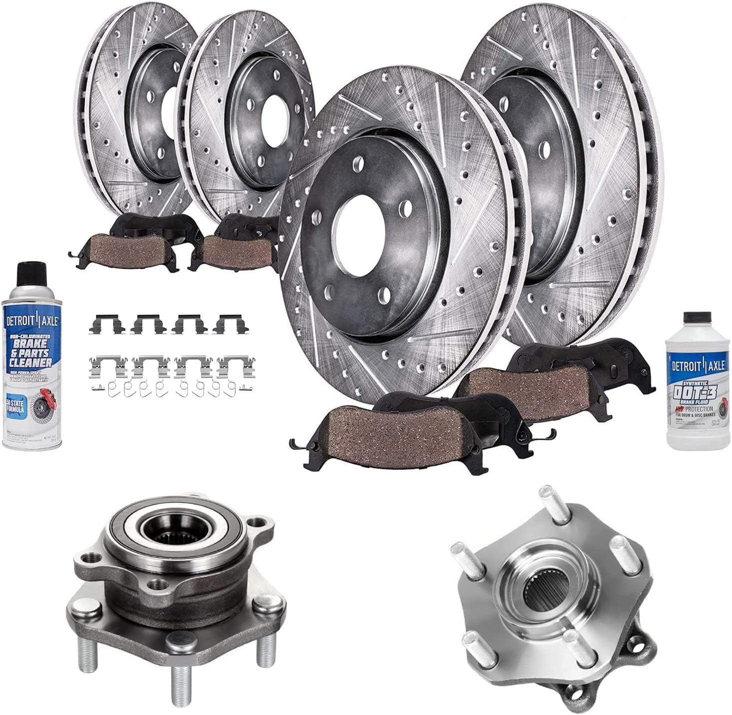 Detroit Axle - Wheel Bearing Hubs Brake Kit for 2014-2020 Nissan Rogue 2017-2022 Rogue Sport, Brake Rotors Brake Pads Wheel Bearing Hubs Front Rear Replacement: 11.65 inch Front and 11.50 inch Rear