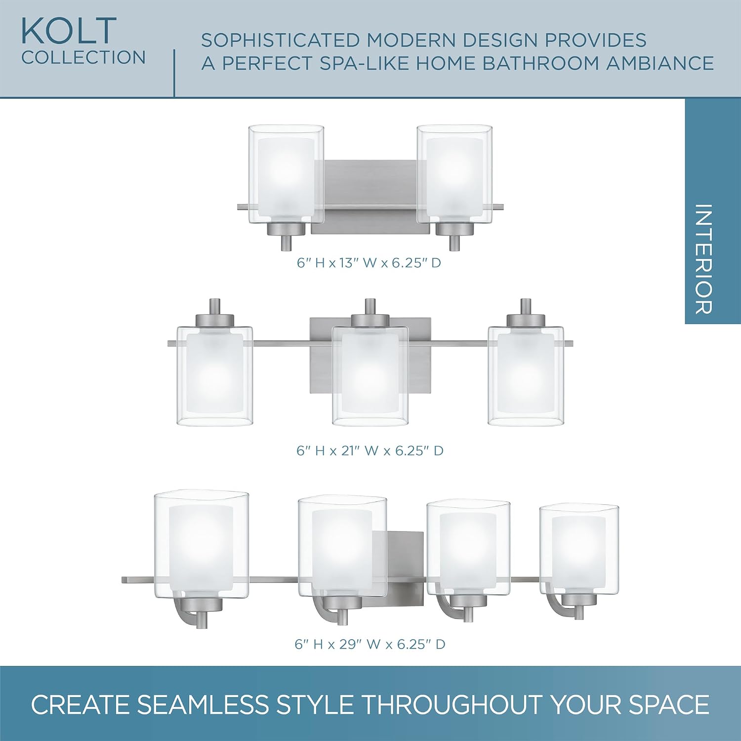 Quoizel Kolt Modern Vanity Lights, 2-Light, 18 Inch Brushed Nickel Bathroom Lighting Fixtures Over Mirror, Sandblasted Inner Glass, 100 W A19 Bulb, Wall Mount Light for Bathrooms, Kitchen or Hallway
