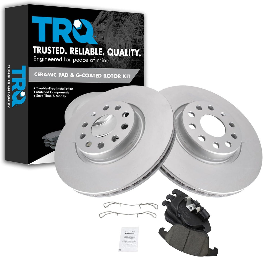 TRQ Front Brake Pad and Rotor Set Ceramic Coated Vented Rotors Compatible with 2012-2020 Volkswagen Passat 2009-2018 Tiguan 2015-2018 Audi Q3 2015-2018 Q3 Quattro