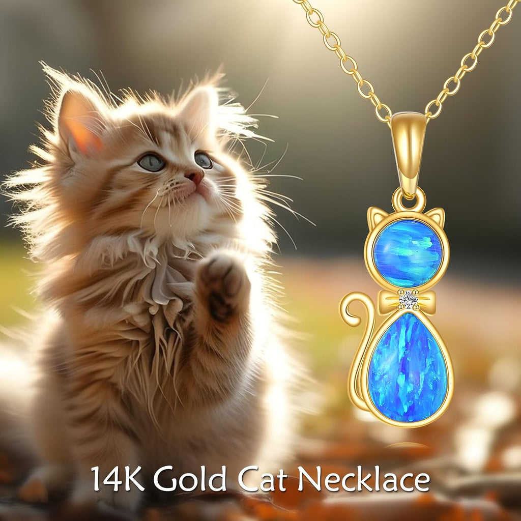 DOVRAN 14K Solid Gold Cat/Butterfly/Heart/Teardrop Necklace for Women 14K Gold Opal/Lapis Lazuli/Black Onyx Pendant Jewelry Gift for Women