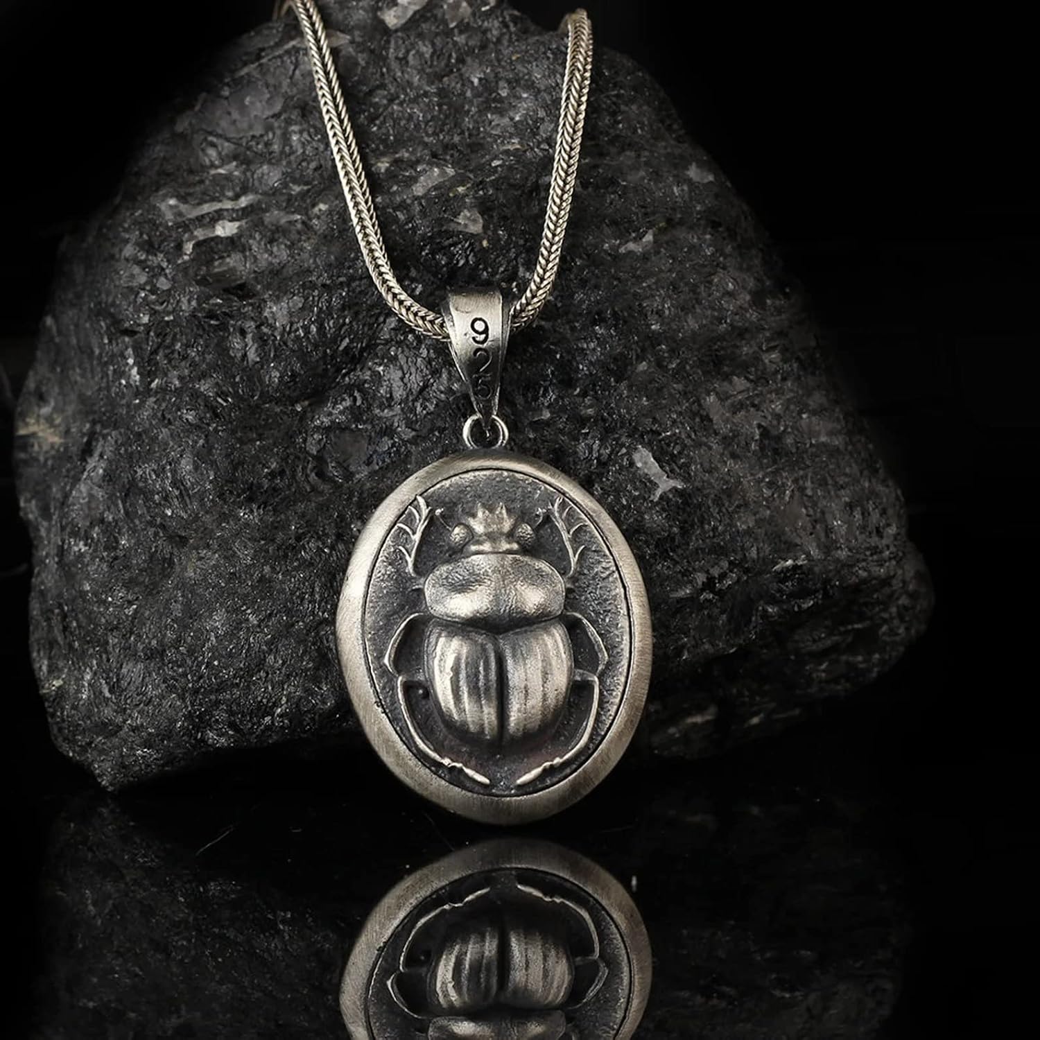 Scarab Medallion Sterling Silver, Beetle Necklace, Scarab Beatle Pendant, Scarab Totem Medallion, June Bug Necklace, Antique Scarab Necklace