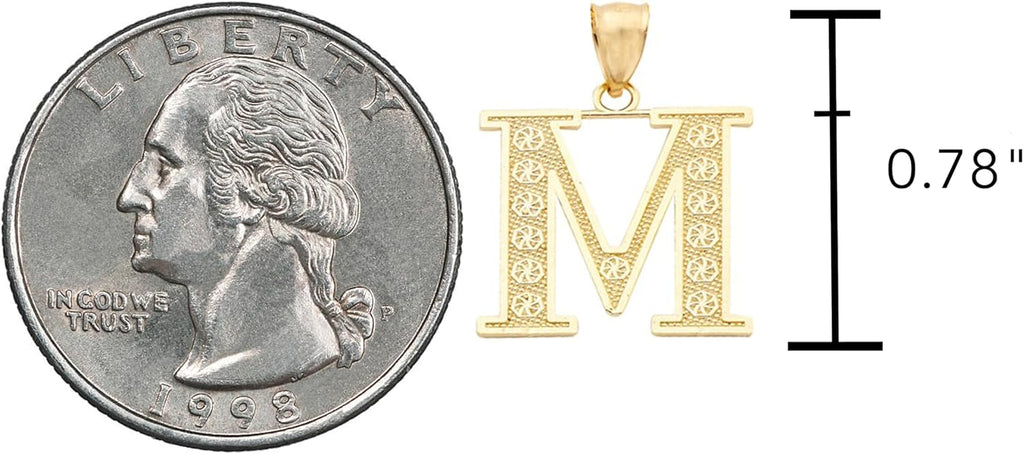 LoveBling 10K Yellow Gold Diamond Cut A to Z Alphabet Initial Letter Charm Necklace Pendant (Small Size)