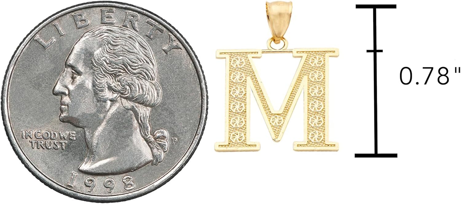LoveBling 10K Yellow Gold Diamond Cut A to Z Alphabet Initial Letter Charm Necklace Pendant (Small Size)