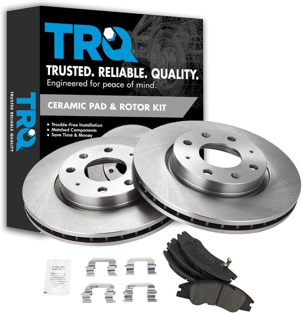 TRQ Front Ceramic Brake Pad and Rotor Set Compatible with 2005-2009 Kia Spectra 2005-2009 Kia Spectra5 2004 Spectra L4 2.0L
