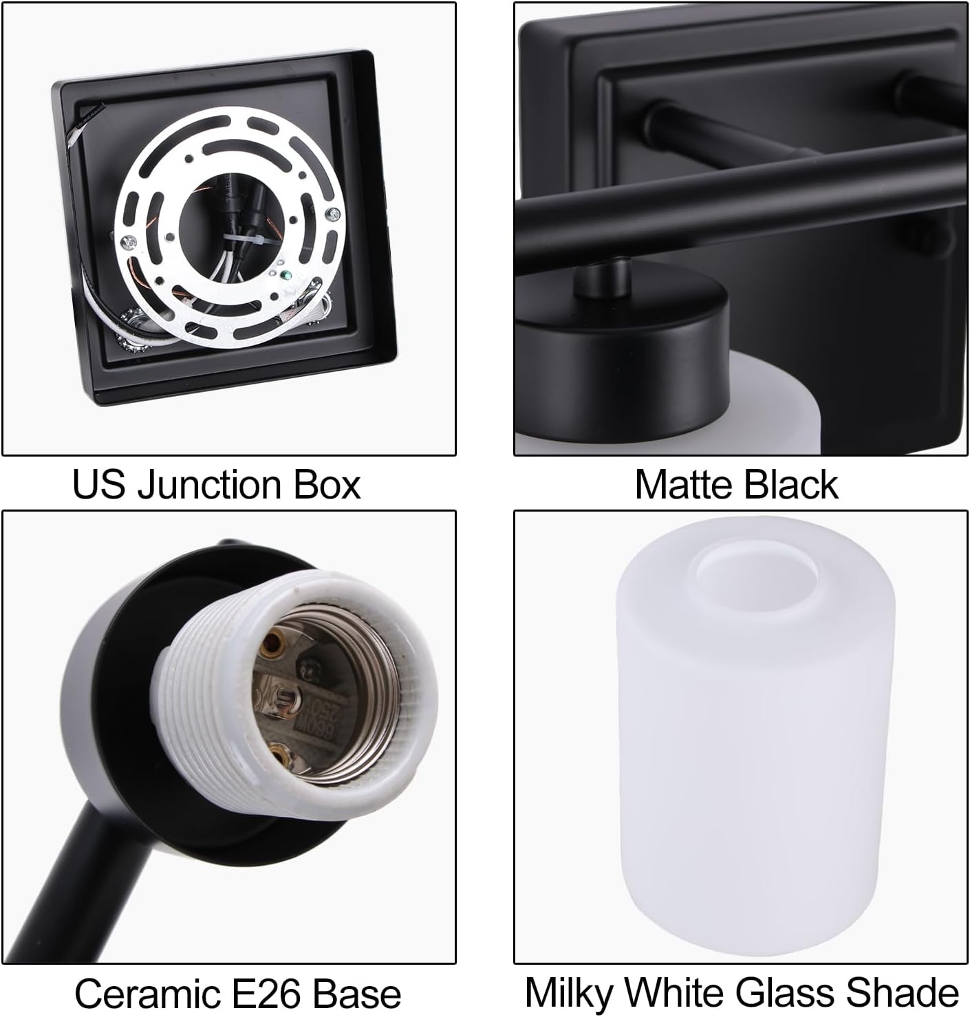 6 Light Bathroom Light Fixtures, 40 Inches Vanity Lights for Mirror, Black Vanity Lighting Fixtures with Milky White Glass Shades