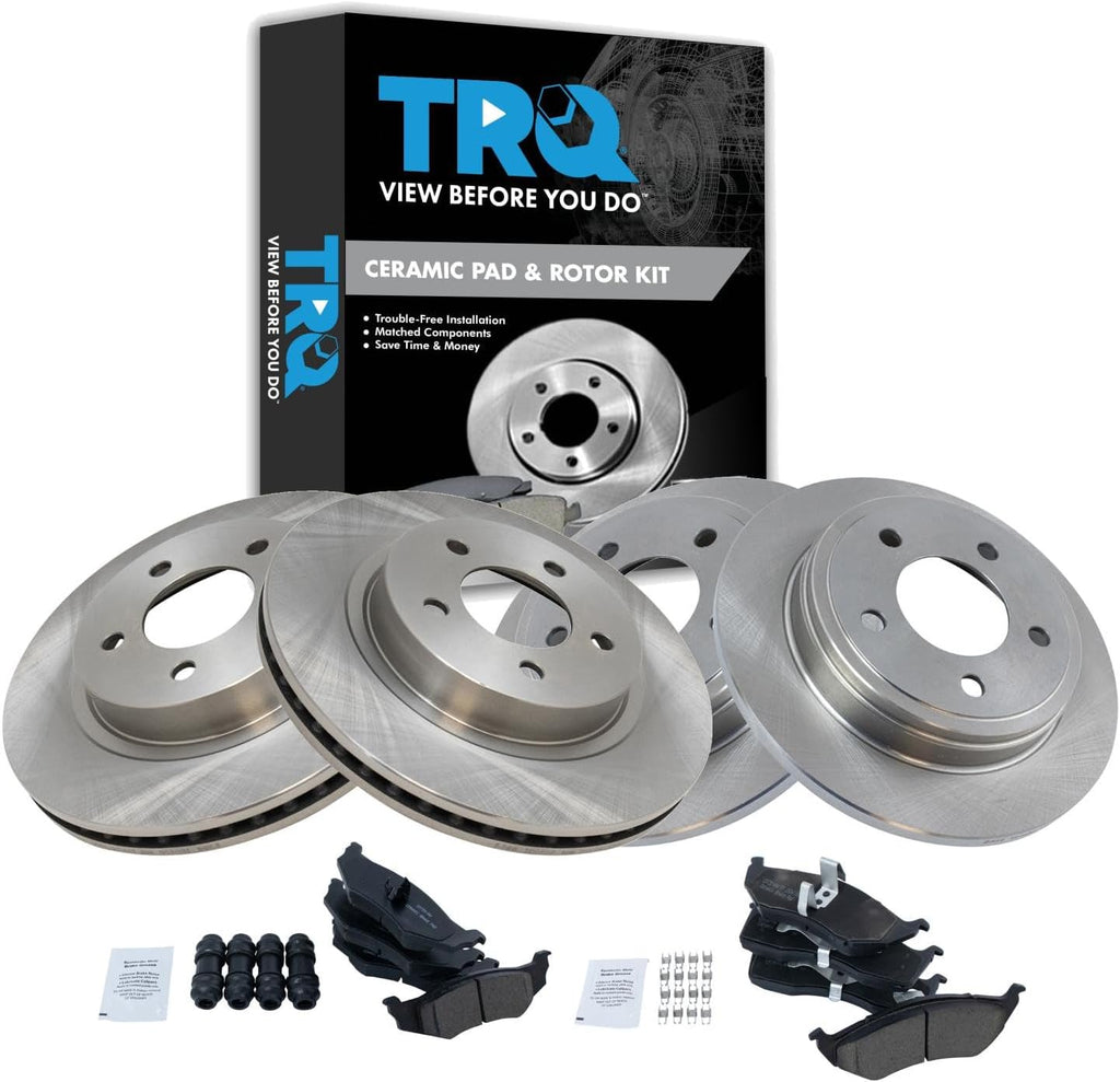 TRQ Front and Rear Brake Pad and Rotor Set Ceramic Compatible with 1999-2004 Chrysler 300M Dodge Intrepid 1998-2004 Concorde 1999-2001 LHS
