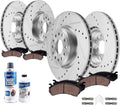 Detroit Axle - Brake Kit for 19-25 Ram 1500 Drilled and Slotted Disc Brake Rotors Ceramic Brakes Pads 2019 2020 2021 2022 2023 2024 2025 Replacement : 14.88' inch Front and 14.76' inch Rear Rotors
