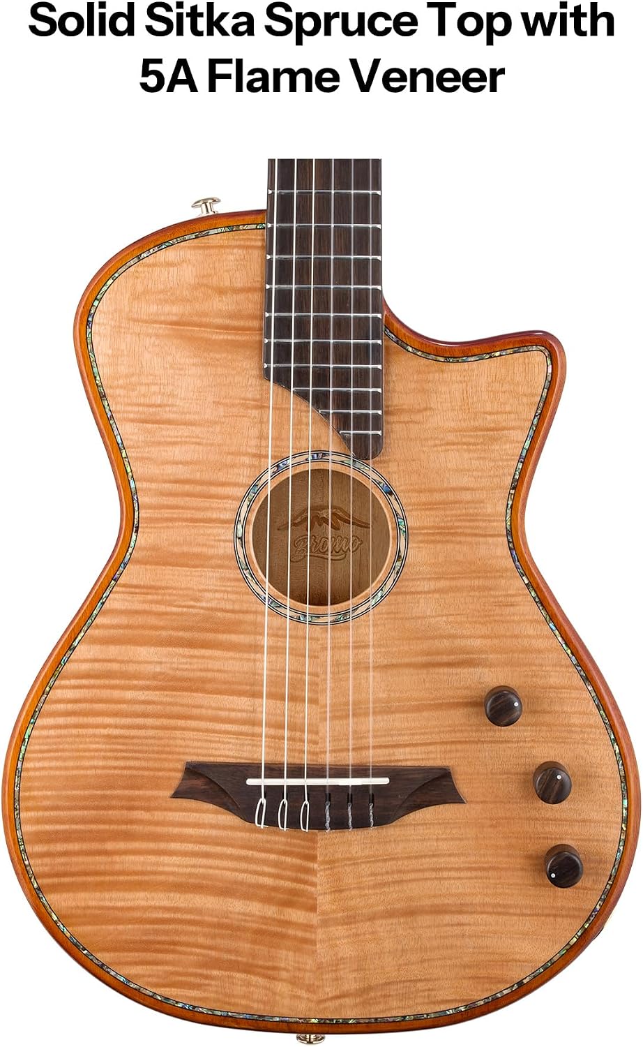 Bromo Ben 2c Natural Nylon String Guitar, Thinline Fully Chambered Semi-Hollow Body Guitar