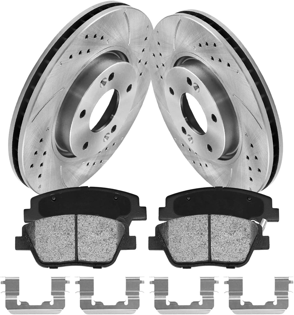 Anpulsero Front Automotive Replacement Brake Kit, Drilled Slotted Brake Rotors Brake Pads Compatible with 2011-2015 Hyundai Sonata, 2011-2016 Kia Optima|Brake Pads and Rotors Kit |300mm(11.8in)