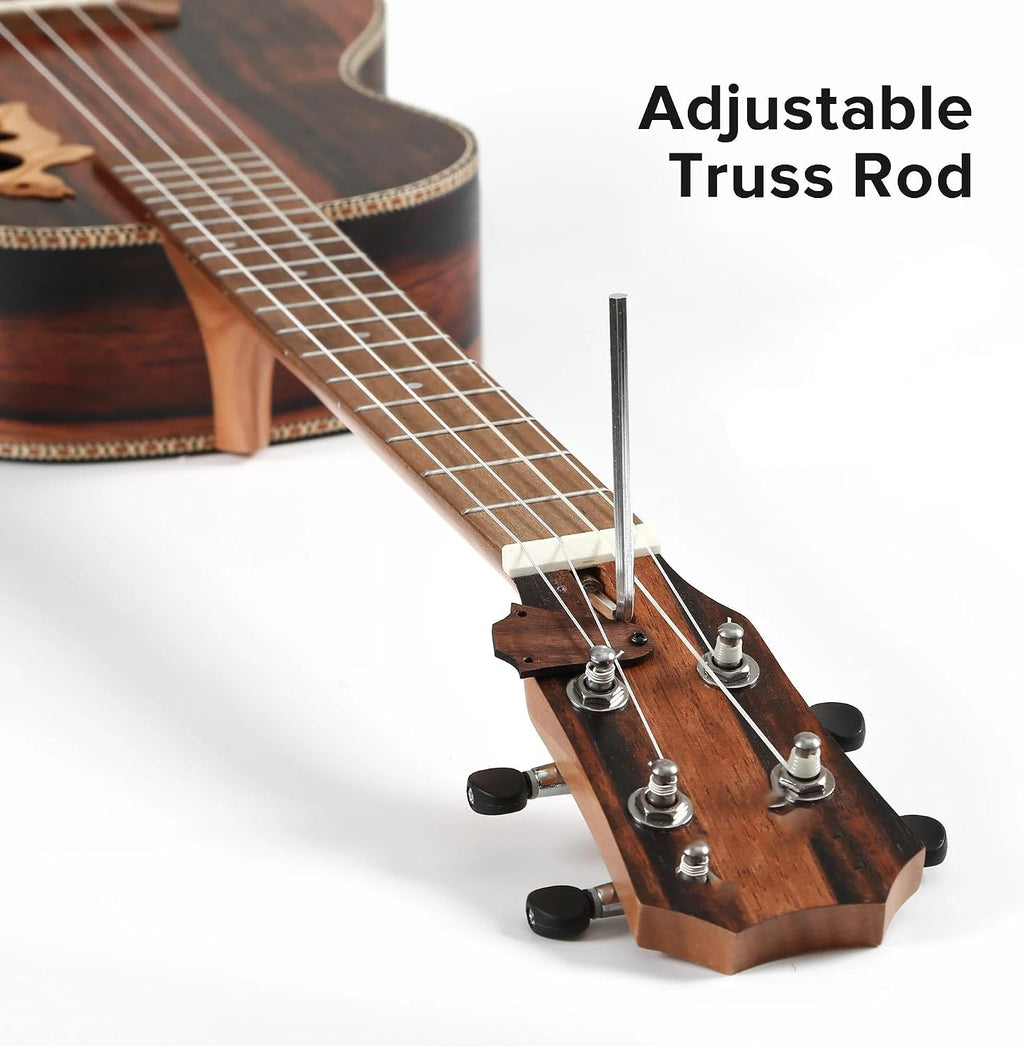 Adult Ukulele 30' All Black Wood Bass Acoustic Electric Guitar Left Hand Ukulele With Truss And EQ With Gig Bag Strap Nylon Strings(Left hand)