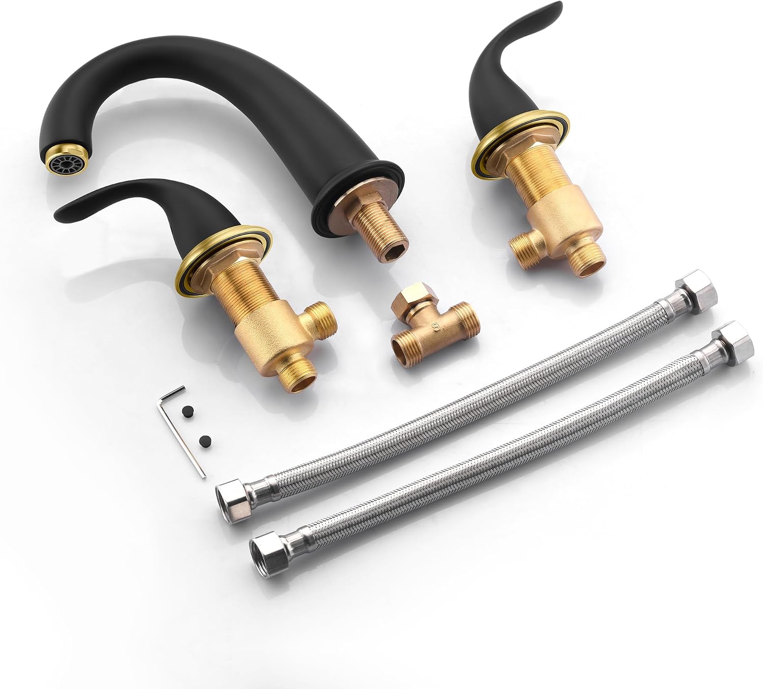 SUMERAIN 2 Handle Widespread Roman Bathtub Faucet Tub Filler with Valve, Black and Gold Finish