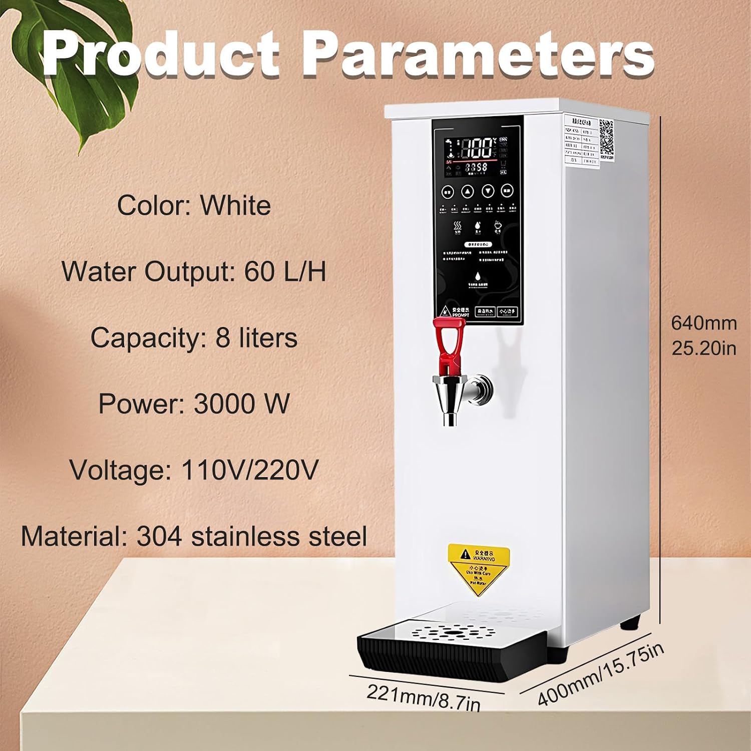 3000W Hot Water Dispenser, Electric Water Boiler with Triple-Layer Thermal Insulation, 304 Stainless Steel Liner for Home and Office
